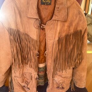 Scully leather coat w fringe